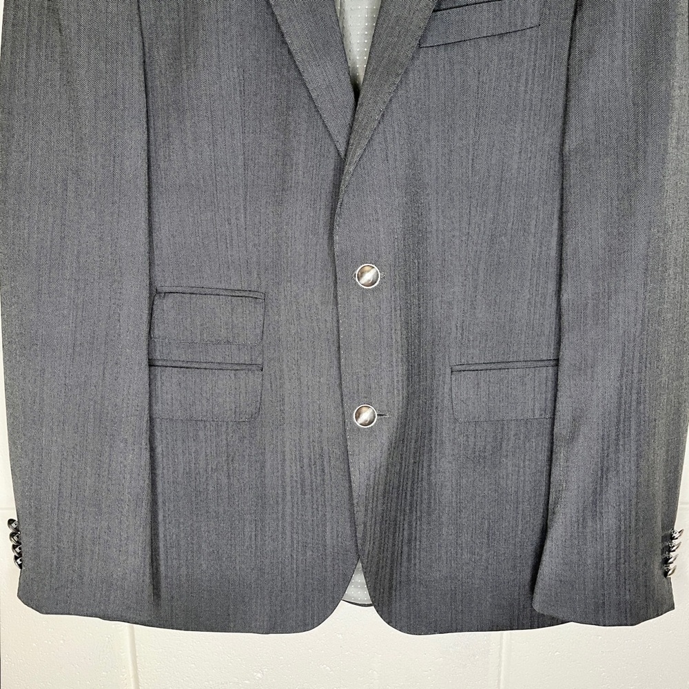 Hugo Boss Mens  Size 40L The Sweet87 Wool Metal Button Herringbone Blazer Jacket - Picture 4 of 16